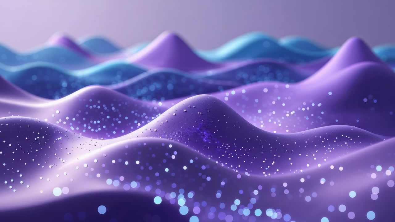 Abstract Purple and Blue Waves with Sparkling Particles