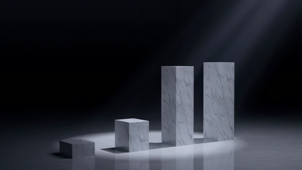 Three Marble Pedestals Under Spotlight