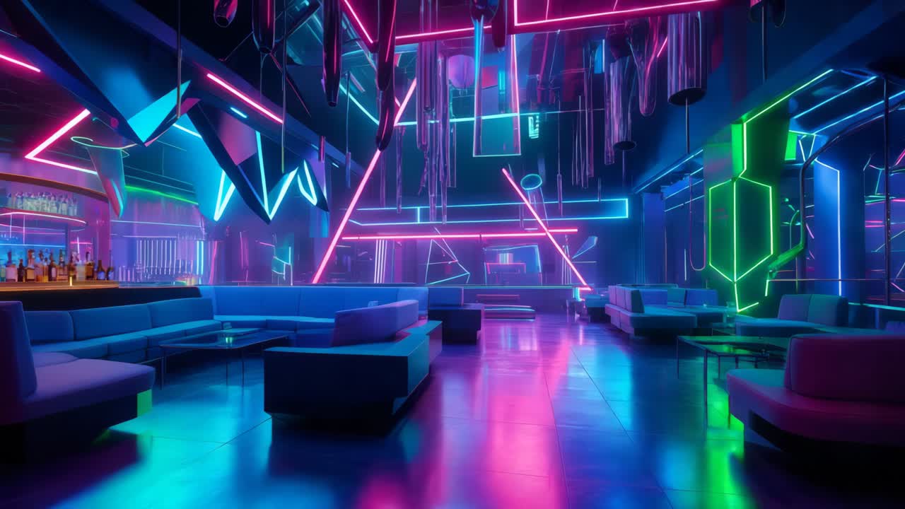 interior de un club nocturno moderno iluminado con neón