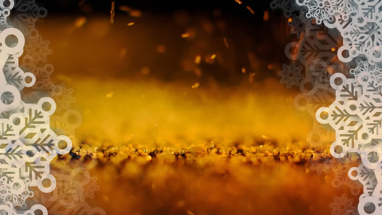 animación de brillo dorado cayendo sobre la decoración de navidad