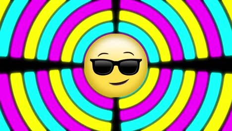 animación del icono de emoji sobre formas en movimiento