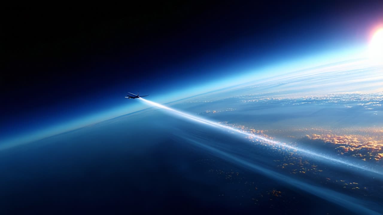 A breathtaking view of a spacecraft soaring through the atmosphere, leaving a stunning trail of vapor against the backdrop of a vibrant sunrise, showcasing the beauty of space exploration