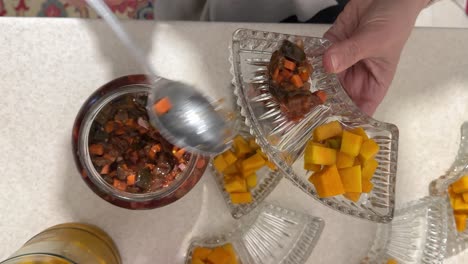 closeup of colorful sweet pumpkin pickle jam in apricot jar with golden texture homemade iran food cuisine organic fruity preserve natural in harvest farm healthy retro recipe autumn serving table