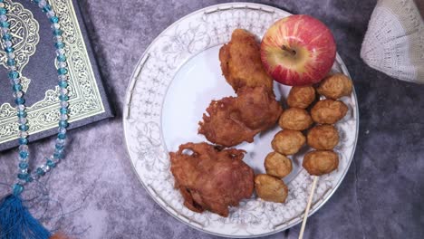 high angle view of ramadan food in a plate