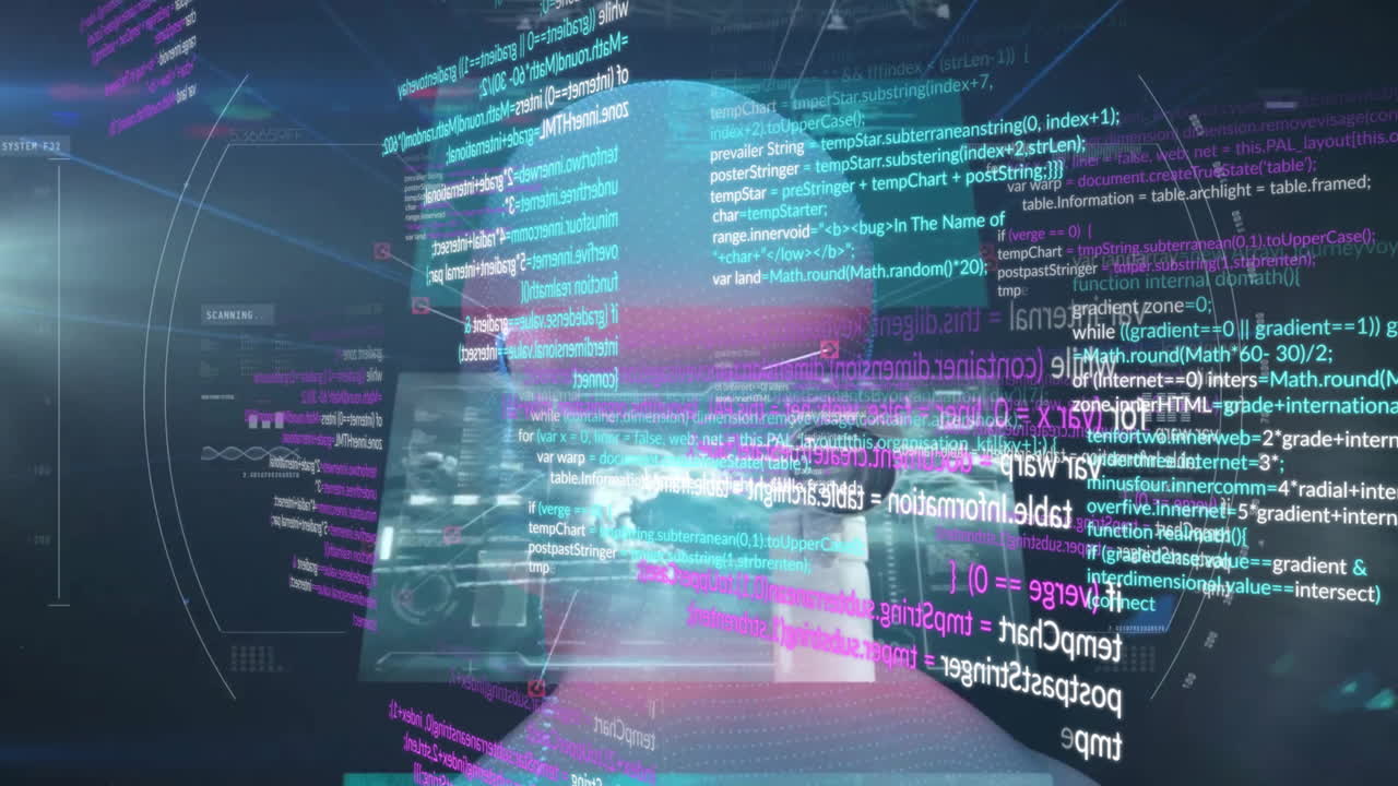 animación de procesamiento de datos y escaneo de alcance sobre cabeza humana digital sobre fondo negro