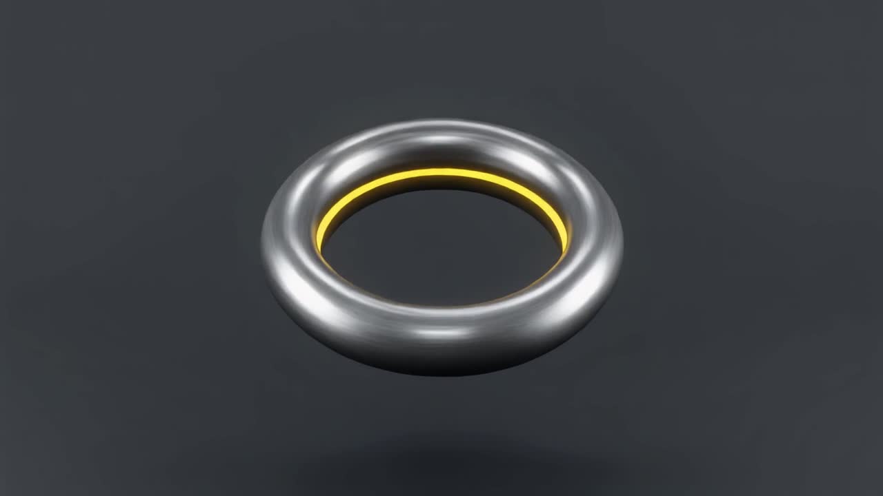 Rotating Metallic Torus with Glowing Yellow Light