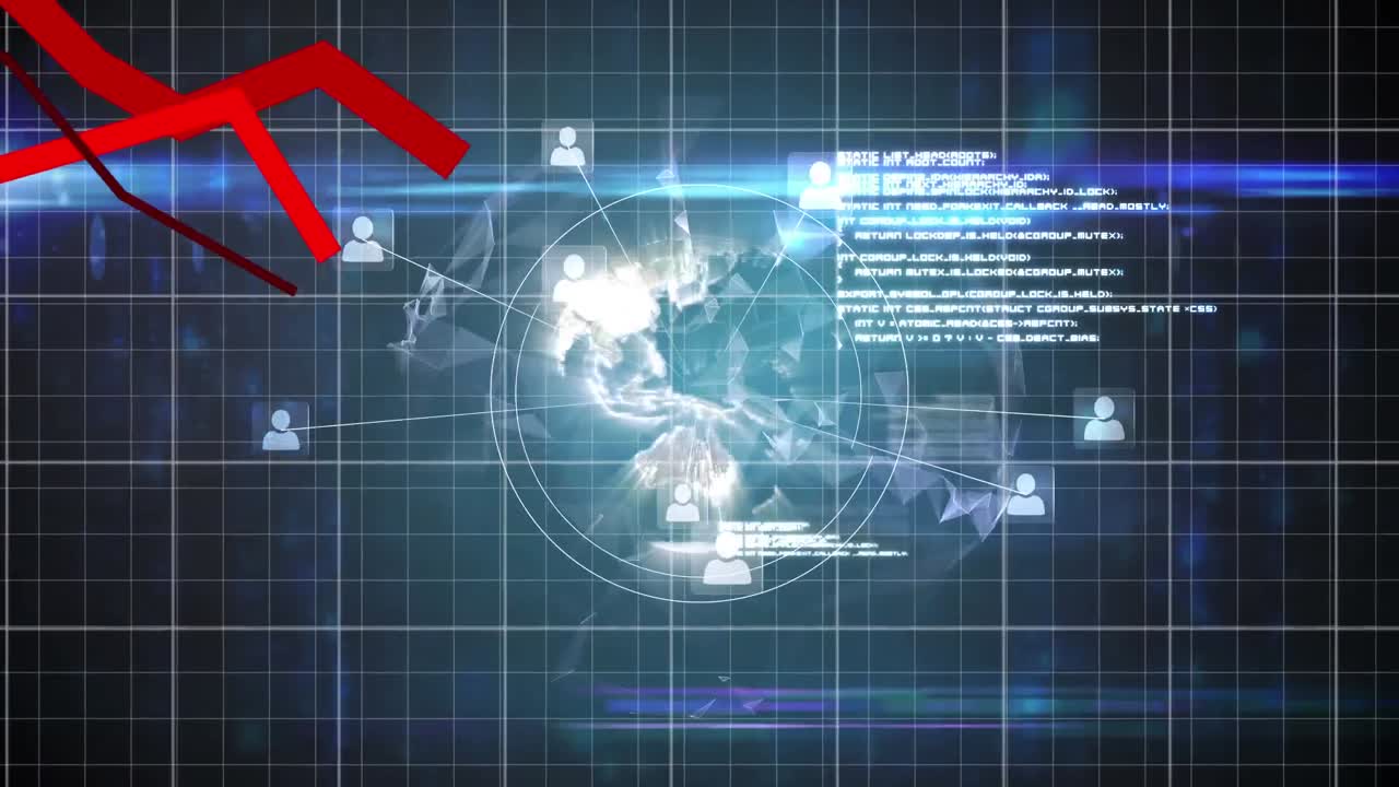 빨간색 그래프는 지구상의 연결망에 대해 움직입니다.