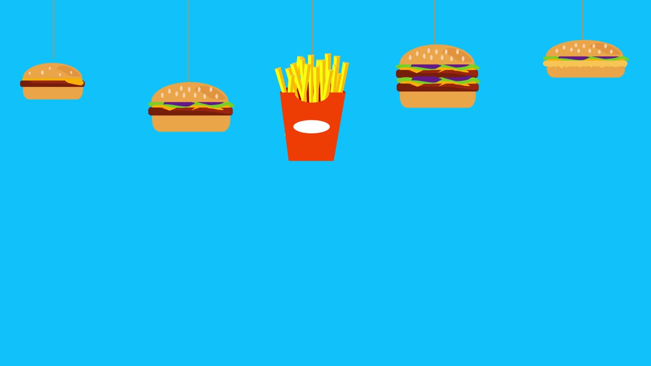 hambúrguer de fast food e animação de batata em tela azul chave de croma