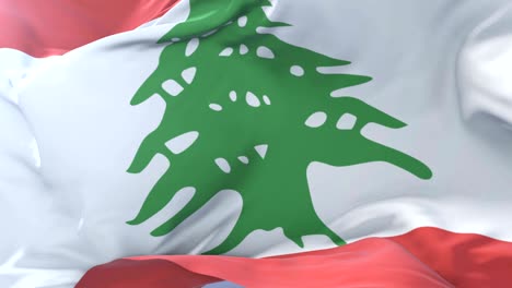 flag of lebanon waving at wind with blue sky in slow, loop