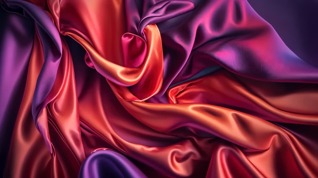 Vibrant Draped Satin Fabric in Red and Purple Hues