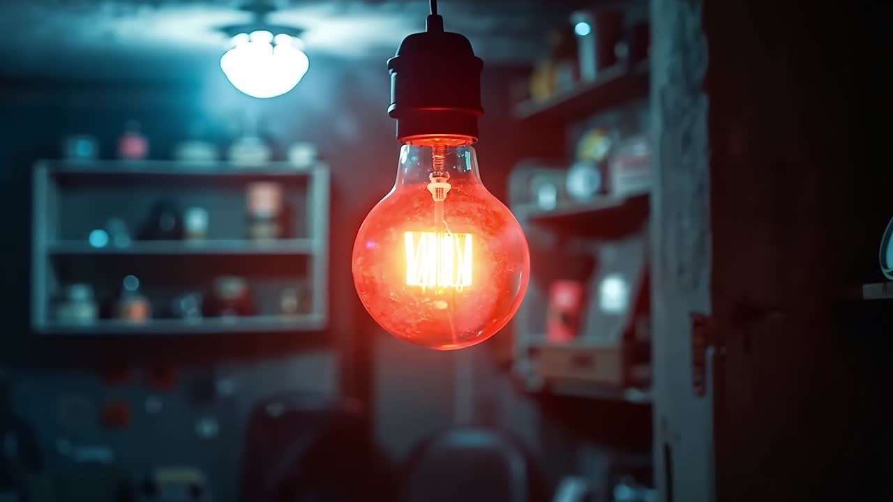 어두운 방 의 천장 에서 매달린 전구