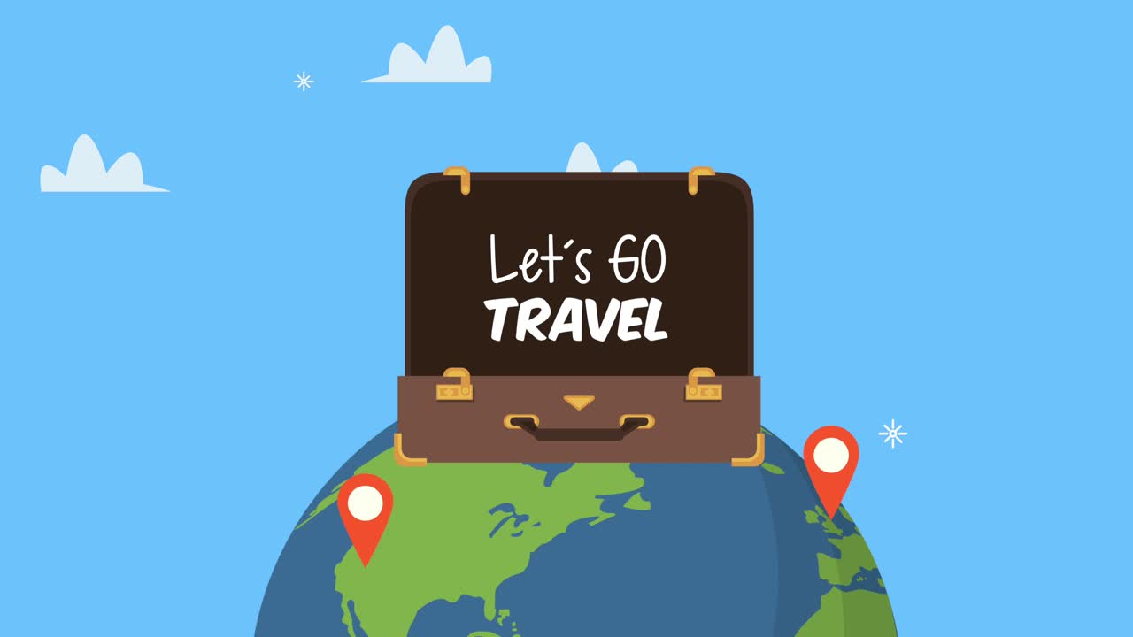 지구 행성 위에 있는 가방에 글자를 쓰고 여행하자