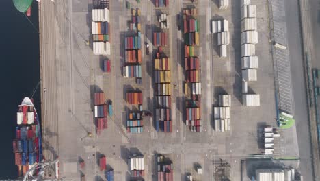 cargo containers and moving trucks in a sea port