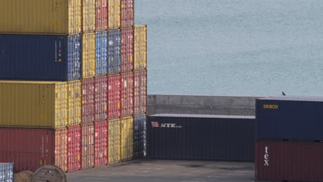 cargo truck freight container truck in port odessa, dockyard ukraine seaport. semi truck in terminal port cargo container terminal. sea container storage port warehouse cargo dock.