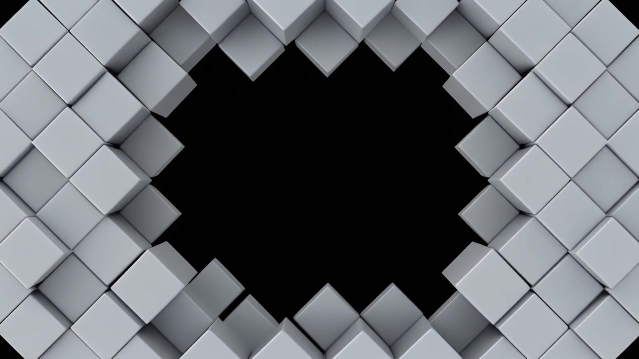 Abstract Animation of Grey Cubes Expanding and Contracting on Black Background