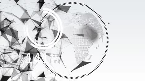animación del procesamiento de datos en redes de globo giratorio y plexo contra un fondo gris