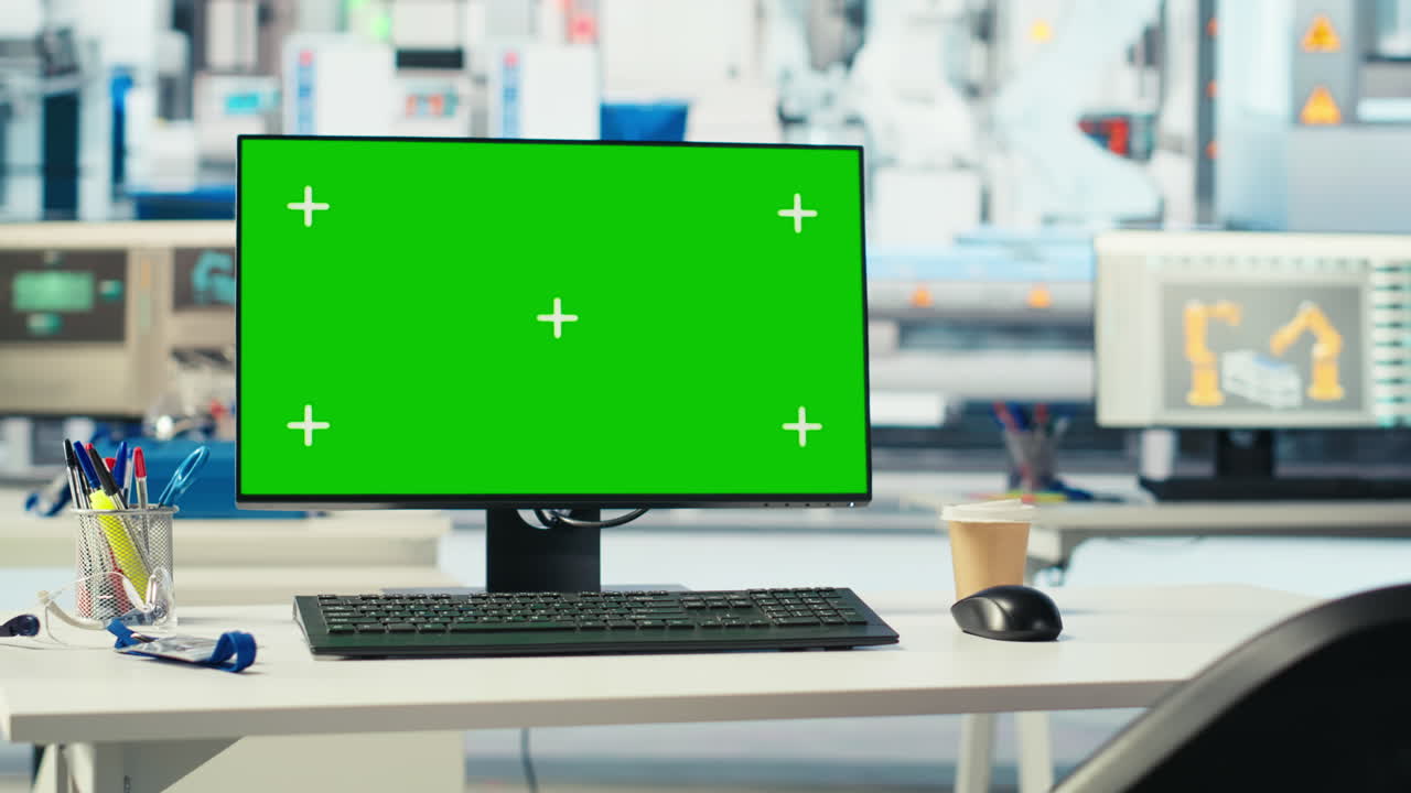 시스템 성능을 모니터링하는 데 사용되는 광전자 공장의 모형 pc 디스플레이