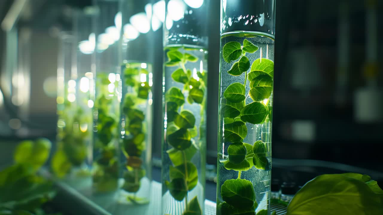 Plants Growing in Test Tubes in a Laboratory
