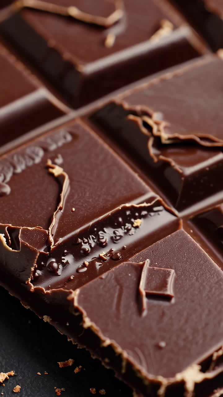 Close-up of a broken dark chocolate bar
