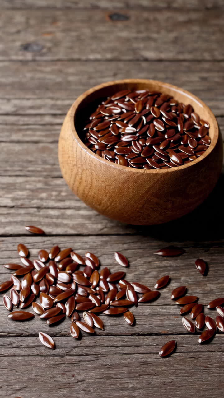 Flax Seeds in Wooden Bowl