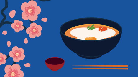 animación de la cultura coreana con comida y flores