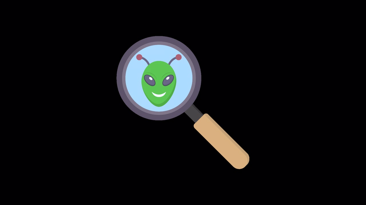 Magnifying Glass Zooms In on a Green Alien Head