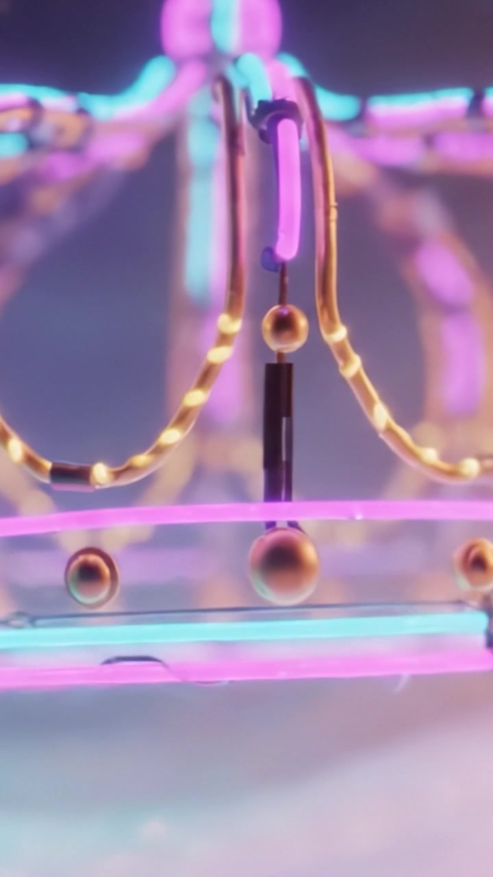 A Stunning Showcase of a Colorful Neon Crown Illuminated by Vibrant Lights, Displaying Its Intricate Design and Magical Elegance in a Dreamlike Setting