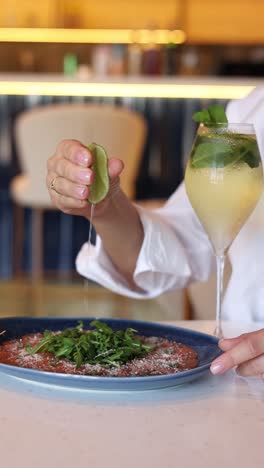 beef carpaccio with a cocktail