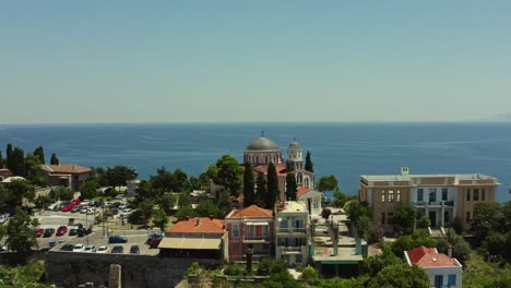 orthodox church in kavala with sea in the background