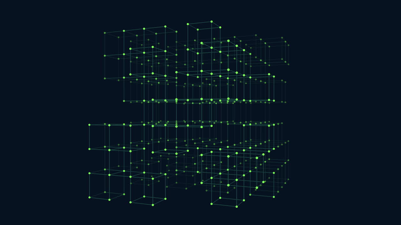 Futuristic green cube on dark space