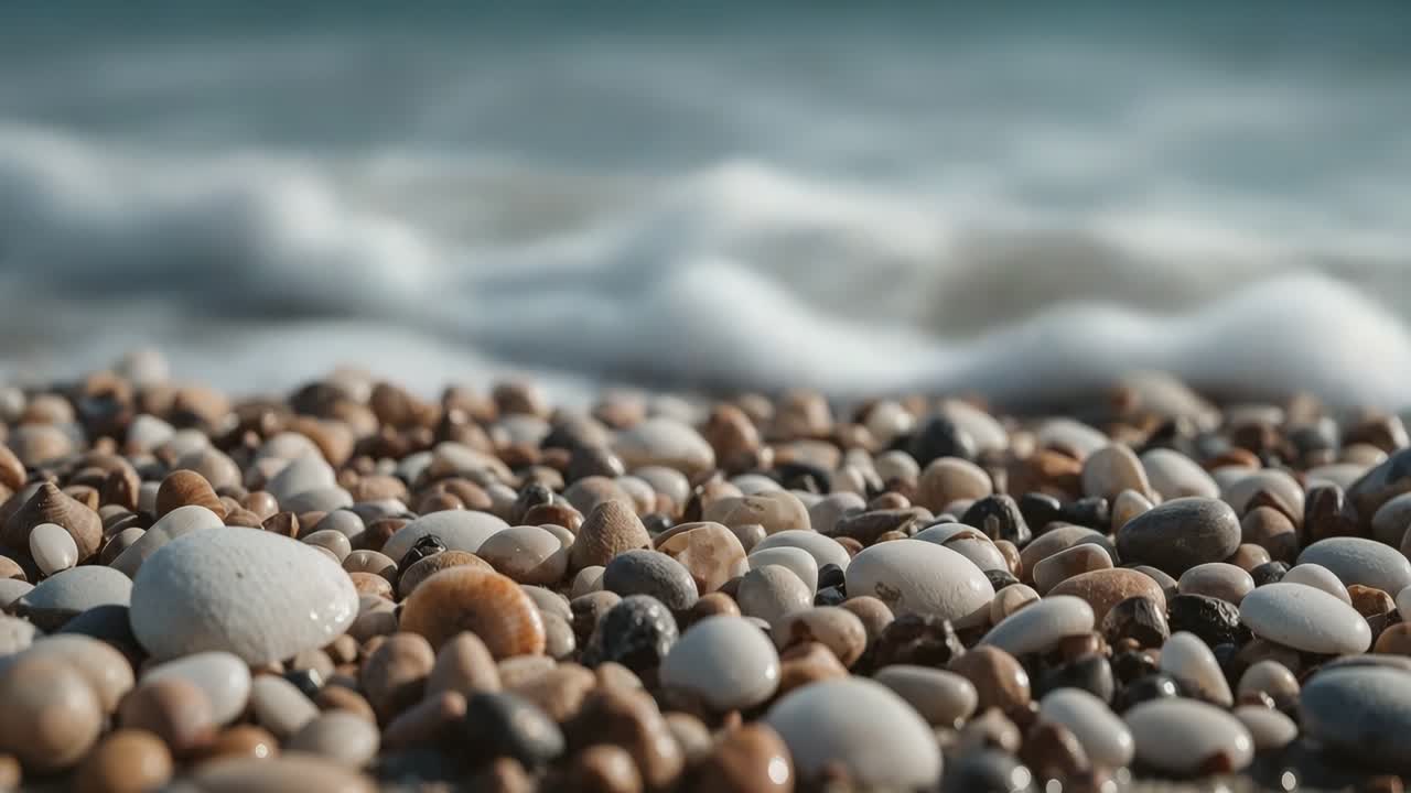 Pebbles on the beach with waves