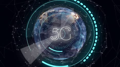 Animation-Des-5g-Text--Und-Scope-Scannens-über-Dem-Globus