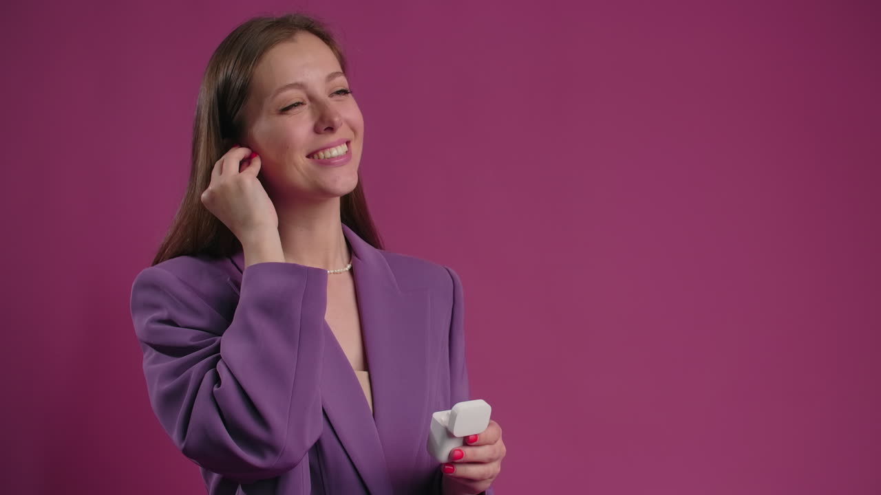Woman with Earbuds and Case