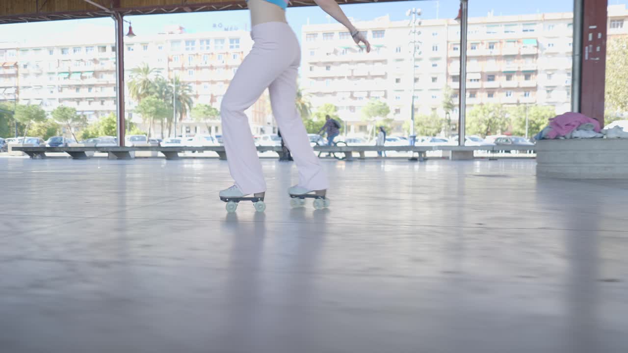 Woman Roller Skating in an Urban Setting
