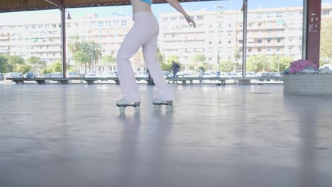 woman roller skating in an urban setting