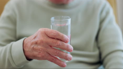 health, hand or old man drinking water