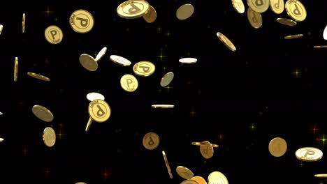 animación de monedas de punto que caen, fondo negro