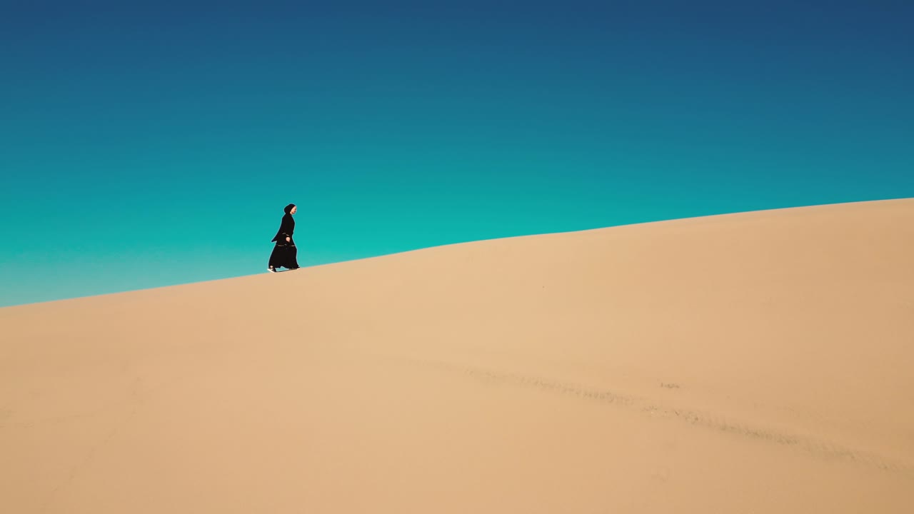 mujer caminando por el desierto