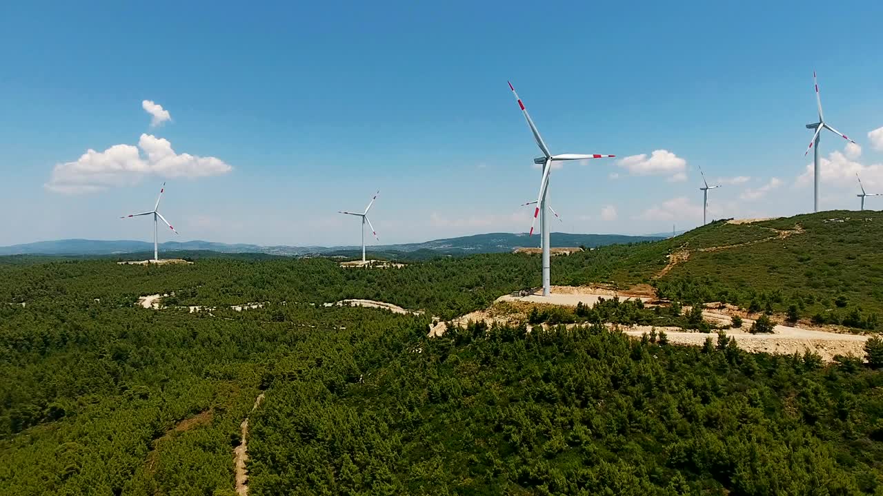 풍력 발전 기술 - 풍력 발전, 터빈, 풍력 공장, 에너지 생산에 대한 공중 드론 뷰 - 녹색 기술, 깨하고 재생 가능한 에너지 솔루션