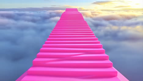 pink staircase ascending through clouds to the sky