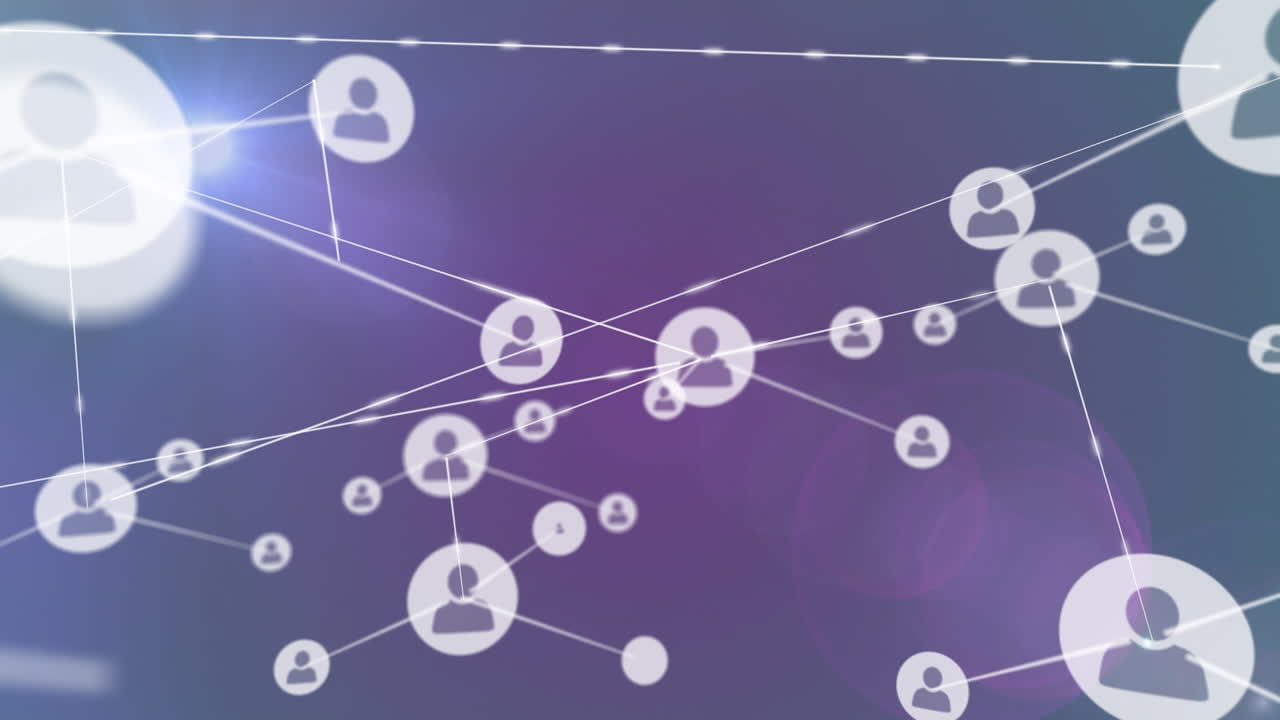 animación de la red de conexiones con iconos sobre puntos de luz