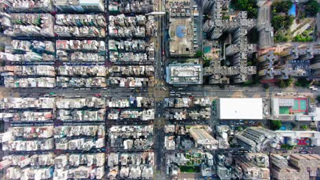 downtown hong kong buildings and traffic, high altitude aerial view