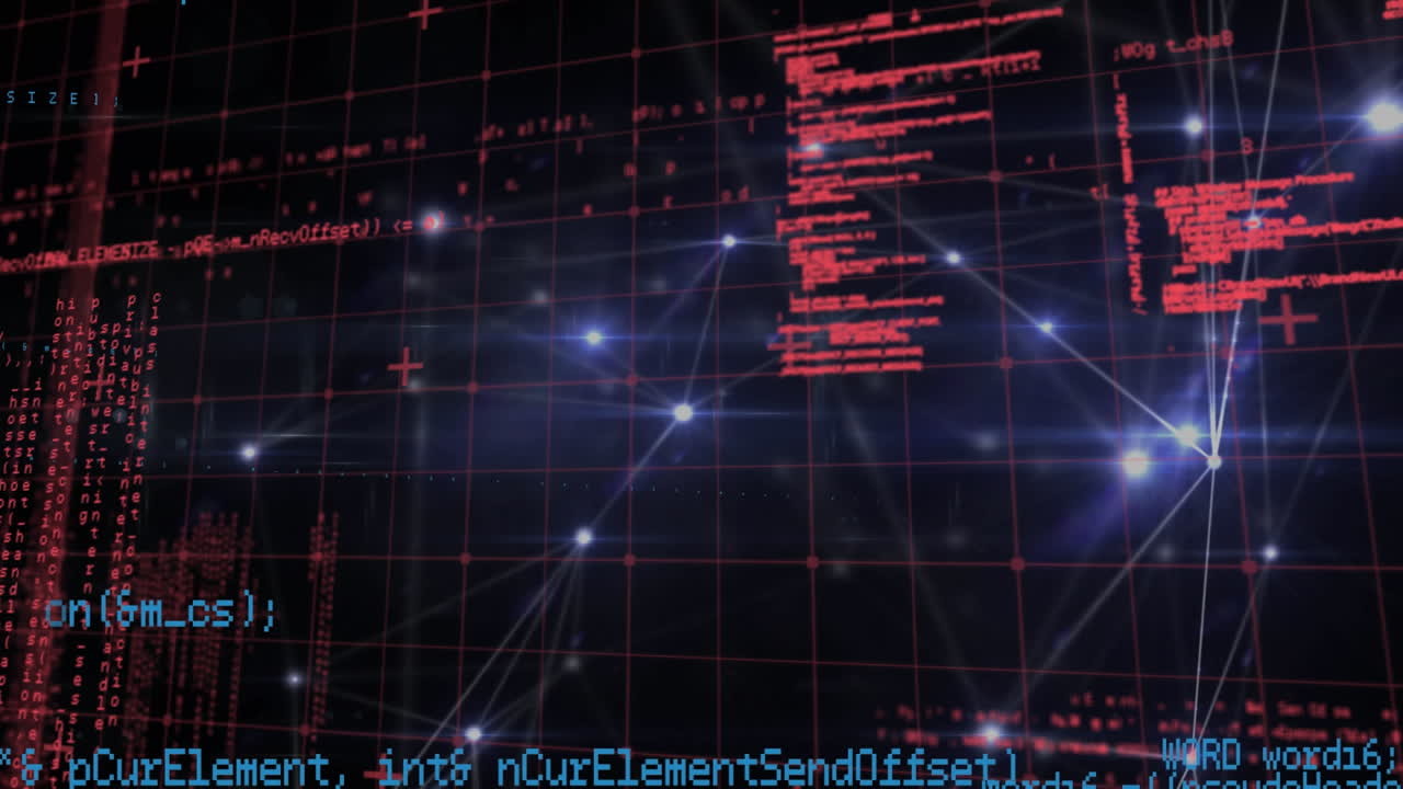 animación de la red de conexiones con puntos brillantes y procesamiento de datos