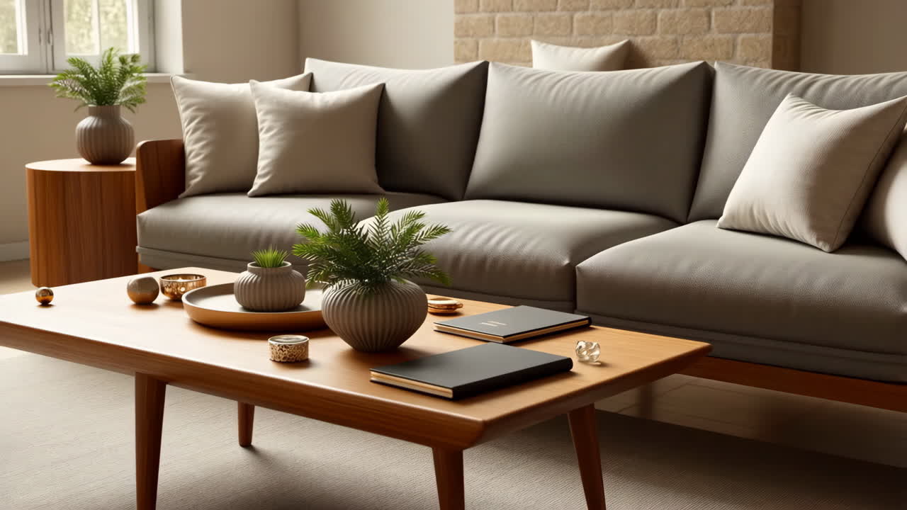 sala de estar moderna con sofá y mesa de café