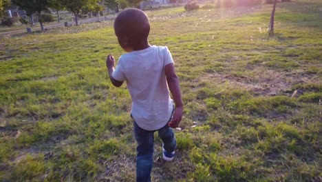 funny video of black child running in the grass and getting scared and laughing