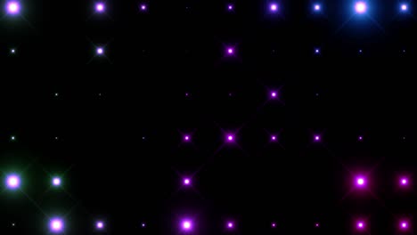 panel de discoteca de animación con lámparas que parpadean luces de colores sobre un fondo negro.