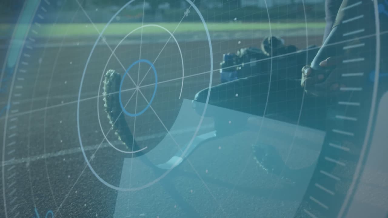 animación de la interfaz digital sobre hombres afroamericanos con discapacidad física corriendo