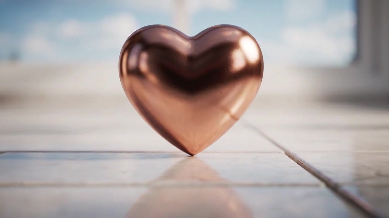 Um Coração de Cobre Cativante Simbolizando Amor e Emoção Dentro de um Espaço Interno Brilhante e Sereno, Perfeitamente Criado para Interpretações Artísticas e Inspirações
