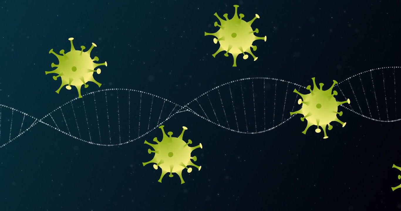 Animated DNA Strand with Floating Virus Cells
