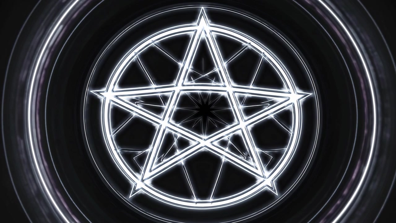 Glowing White Pentagram Symbol with Rotating Circular Light Effects
